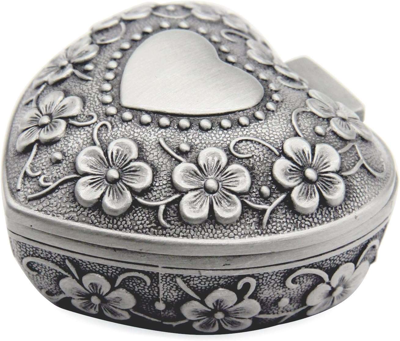 AVESON Classic Vintage Antique Heart Shape Jewelry Box Ring Small Trinket Storage Organizer Chest Christmas Gift, Silver - 1