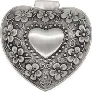 AVESON Classic Vintage Antique Heart Shape Jewelry Box Ring Small Trinket Storage Organizer Chest Christmas Gift, Silver - 2