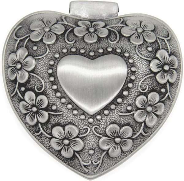 AVESON Classic Vintage Antique Heart Shape Jewelry Box Ring Small Trinket Storage Organizer Chest Christmas Gift, Silver - 2