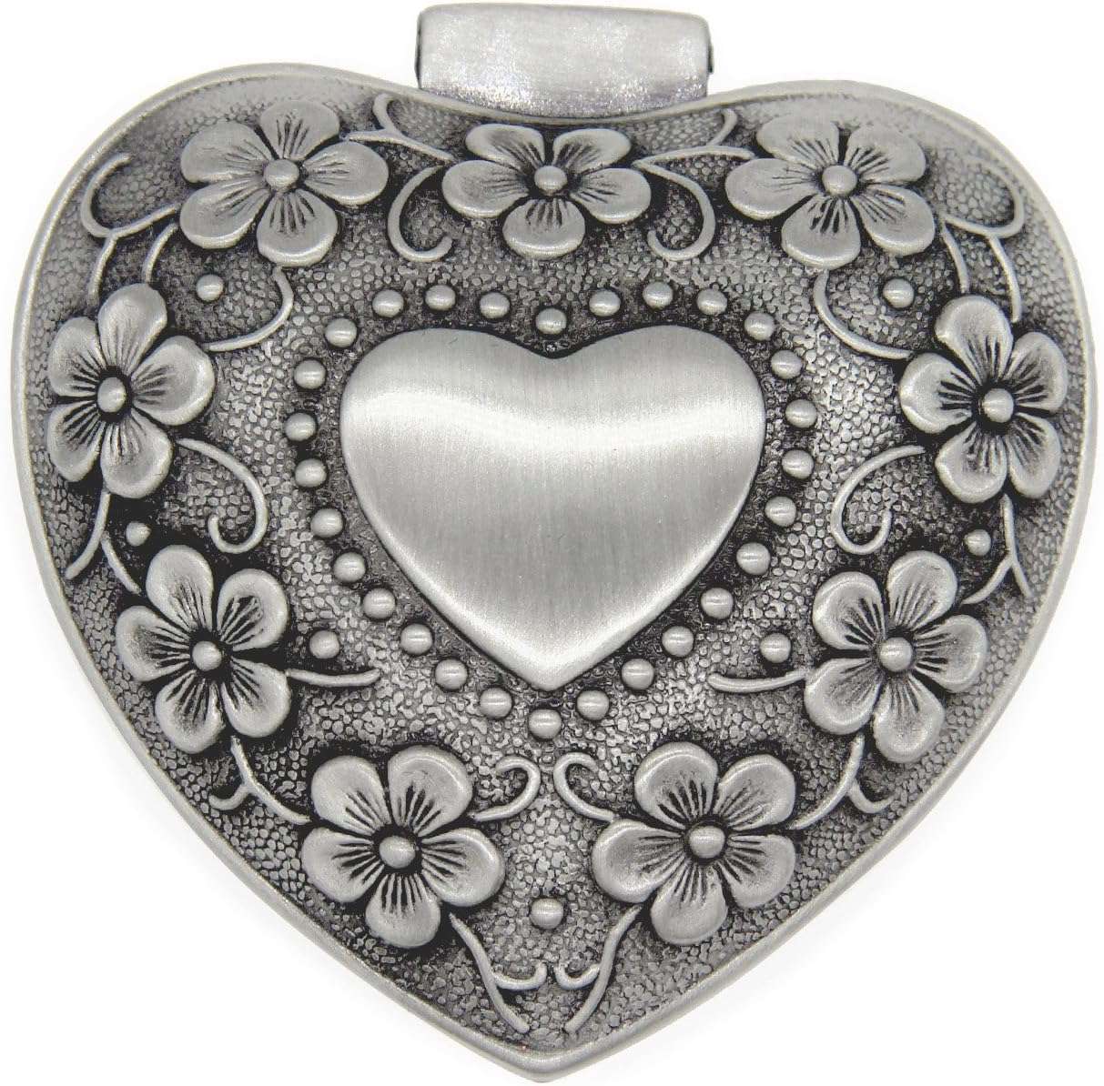 AVESON Classic Vintage Antique Heart Shape Jewelry Box Ring Small Trinket Storage Organizer Chest Christmas Gift, Silver - 2