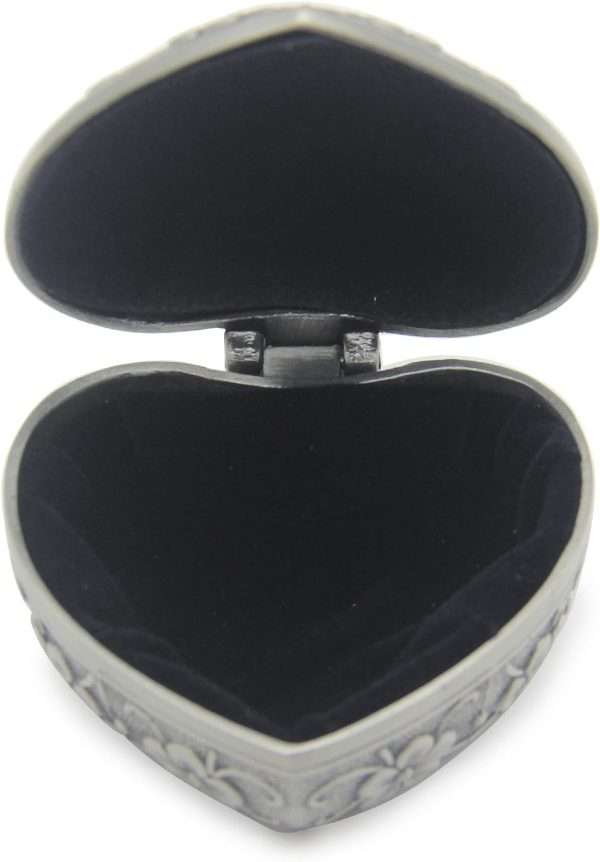 AVESON Classic Vintage Antique Heart Shape Jewelry Box Ring Small Trinket Storage Organizer Chest Christmas Gift, Silver - 7