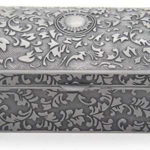 AVESON Vintage Metal Jewelry Box Small Trinket Storage Organizer Box Chest Ring Case for Girls Women, Tin Color, Small - 2