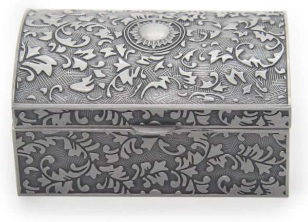 AVESON Vintage Metal Jewelry Box Small Trinket Storage Organizer Box Chest Ring Case for Girls Women, Tin Color, Small - 2