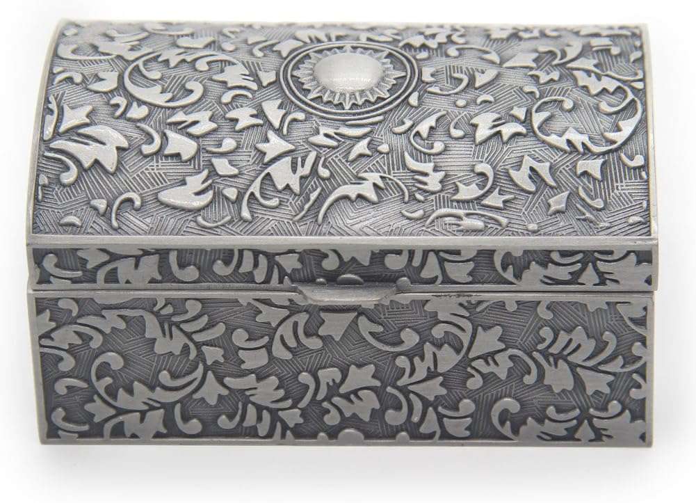 AVESON Vintage Metal Jewelry Box Small Trinket Storage Organizer Box Chest Ring Case for Girls Women, Tin Color, Small - 2