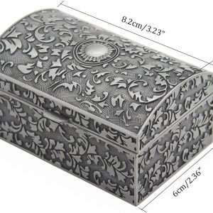 AVESON Vintage Metal Jewelry Box Small Trinket Storage Organizer Box Chest Ring Case for Girls Women, Tin Color, Small - 3