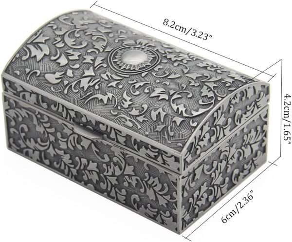 AVESON Vintage Metal Jewelry Box Small Trinket Storage Organizer Box Chest Ring Case for Girls Women, Tin Color, Small - 3