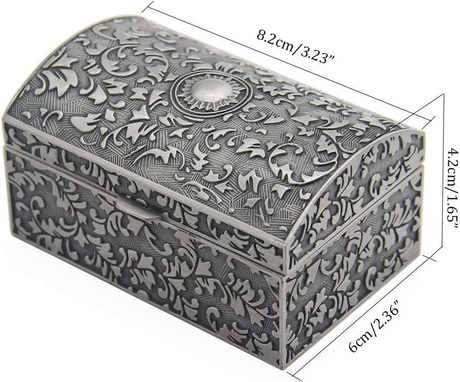 AVESON Vintage Metal Jewelry Box Small Trinket Storage Organizer Box Chest Ring Case for Girls Women, Tin Color, Small - 3