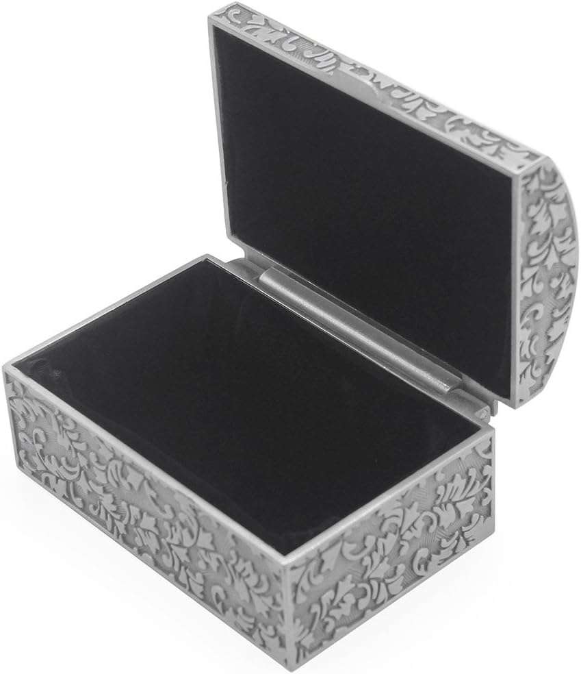 AVESON Vintage Metal Jewelry Box Small Trinket Storage Organizer Box Chest Ring Case for Girls Women, Tin Color, Small - 4