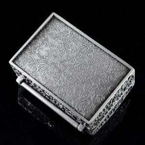 AVESON Vintage Metal Jewelry Box Small Trinket Storage Organizer Box Chest Ring Case for Girls Women, Tin Color, Small - 5
