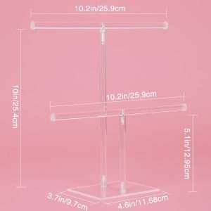 Acrylic Jewelry Display Holder, Necklace and Bracelet Hanging Organizer, Clear 2-Tier Tower Stand for Bangles, Necklaces, Rings, Earrings and Watch - 2