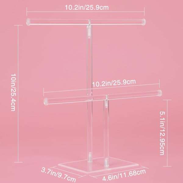 Acrylic Jewelry Display Holder, Necklace and Bracelet Hanging Organizer, Clear 2-Tier Tower Stand for Bangles, Necklaces, Rings, Earrings and Watch - 2