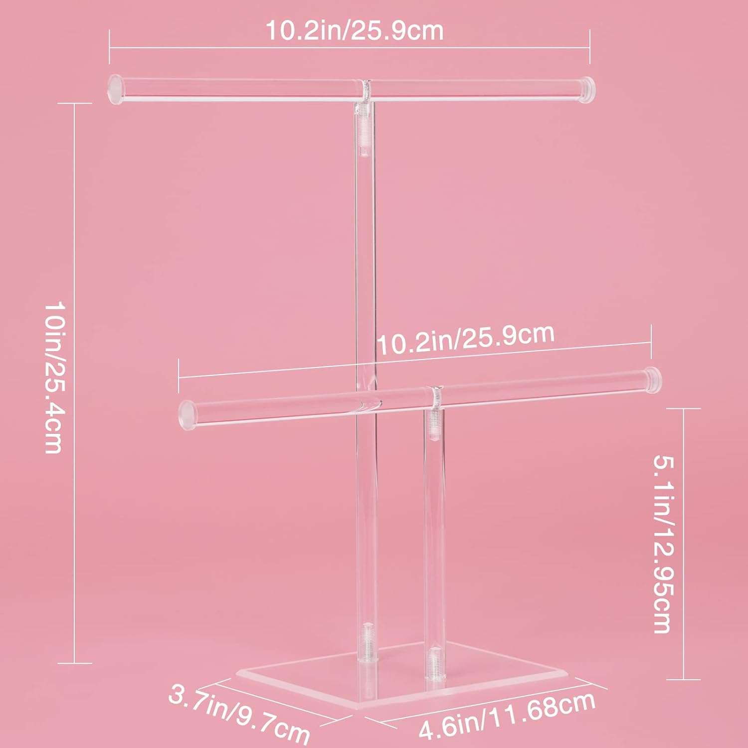 Acrylic Jewelry Display Holder, Necklace and Bracelet Hanging Organizer, Clear 2-Tier Tower Stand for Bangles, Necklaces, Rings, Earrings and Watch - 2