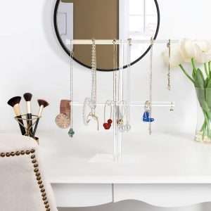 Acrylic Jewelry Display Holder, Necklace and Bracelet Hanging Organizer, Clear 2-Tier Tower Stand for Bangles, Necklaces, Rings, Earrings and Watch - 6