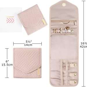 BAGSMART Travel Jewelry Organizer Case Foldable Jewelry Roll for Journey-Rings, Necklaces, Earrings, Bracelets,Mini,Soft Pink - 4