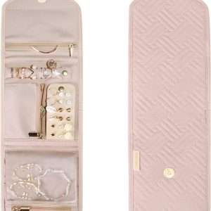 BAGSMART Travel Jewelry Organizer Case Foldable Jewelry Roll for Journey-Rings, Necklaces, Earrings, Bracelets,Mini,Soft Pink - 7