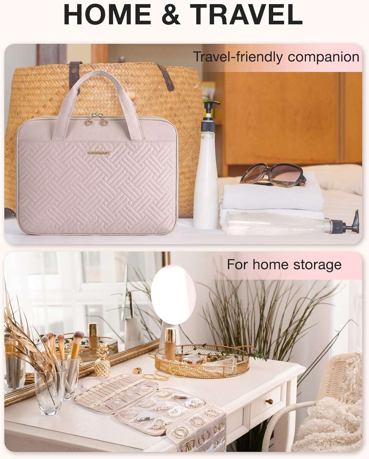 BAGSMART Travel Jewelry Organizer Case,Hanging Roll Jewelry Bag for Travel with Pockets,Large Capacity Jewelry Roll Bag - 2