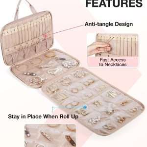 BAGSMART Travel Jewelry Organizer Case,Hanging Roll Jewelry Bag for Travel with Pockets,Large Capacity Jewelry Roll Bag - 3