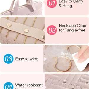 BAGSMART Travel Jewelry Organizer Case,Hanging Roll Jewelry Bag for Travel with Pockets,Large Capacity Jewelry Roll Bag - 5