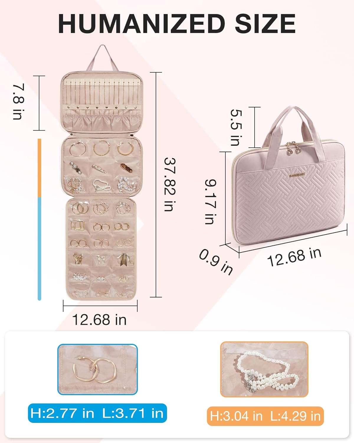BAGSMART Travel Jewelry Organizer Case,Hanging Roll Jewelry Bag for Travel with Pockets,Large Capacity Jewelry Roll Bag - 6