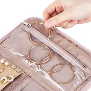 BELALIFE Travel Jewelry Case Organizer, Foldable Jewelry Storage Roll for Earrings, Necklaces, Rings, Bracelets, Brooches, Pink - 5