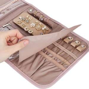 BELALIFE Travel Jewelry Case Organizer, Foldable Jewelry Storage Roll for Earrings, Necklaces, Rings, Bracelets, Brooches, Pink - 6