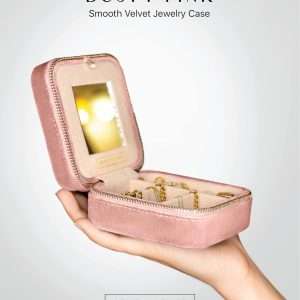 Benevolence LA Plush Velvet Travel Jewelry Organizer Box - Jewelry Boxes for Women, Travel Jewelry Case - Jewelry Travel Organizer for Women - Earring Organizer with Mirror - Dusty Pink - 2