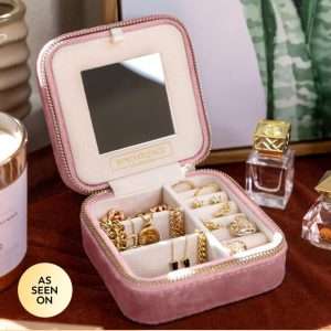 Benevolence LA Plush Velvet Travel Jewelry Organizer Box - Jewelry Boxes for Women, Travel Jewelry Case - Jewelry Travel Organizer for Women - Earring Organizer with Mirror - Dusty Pink - 5