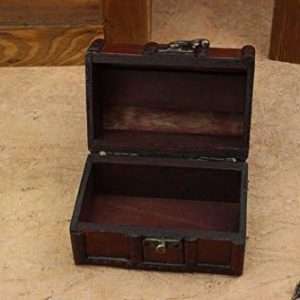Coolrunner 2pcs Antique Vintage Wooden Box Stamp Flower Small Metal Lock Jewelry Treasure Chest Handmade Retro Wood Organizer Case Box - 2