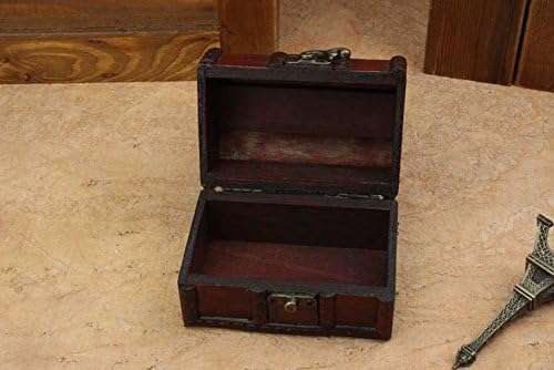 Coolrunner 2pcs Antique Vintage Wooden Box Stamp Flower Small Metal Lock Jewelry Treasure Chest Handmade Retro Wood Organizer Case Box - 2