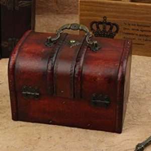 Coolrunner 2pcs Antique Vintage Wooden Box Stamp Flower Small Metal Lock Jewelry Treasure Chest Handmade Retro Wood Organizer Case Box - 3