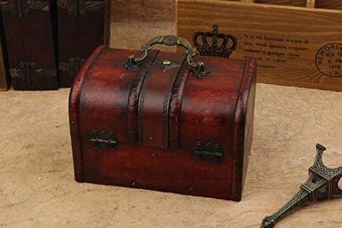 Coolrunner 2pcs Antique Vintage Wooden Box Stamp Flower Small Metal Lock Jewelry Treasure Chest Handmade Retro Wood Organizer Case Box - 3