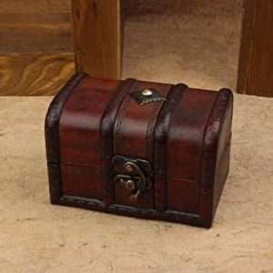 Coolrunner 2pcs Antique Vintage Wooden Box Stamp Flower Small Metal Lock Jewelry Treasure Chest Handmade Retro Wood Organizer Case Box - 4