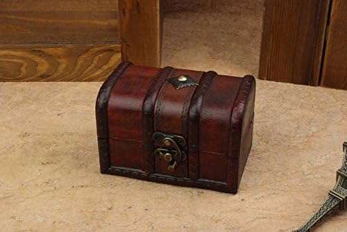 Coolrunner 2pcs Antique Vintage Wooden Box Stamp Flower Small Metal Lock Jewelry Treasure Chest Handmade Retro Wood Organizer Case Box - 4