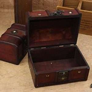 Coolrunner 2pcs Antique Vintage Wooden Box Stamp Flower Small Metal Lock Jewelry Treasure Chest Handmade Retro Wood Organizer Case Box - 5