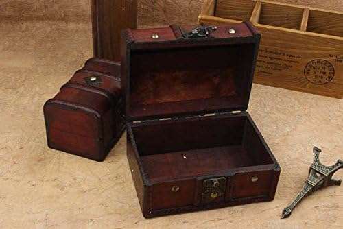 Coolrunner 2pcs Antique Vintage Wooden Box Stamp Flower Small Metal Lock Jewelry Treasure Chest Handmade Retro Wood Organizer Case Box - 5