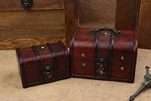 Coolrunner 2pcs Antique Vintage Wooden Box Stamp Flower Small Metal Lock Jewelry Treasure Chest Handmade Retro Wood Organizer Case Box - 6
