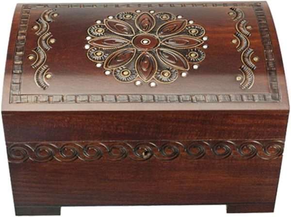 Enchanted World of Boxes Large Polish Wooden Chest Handmade Floral Jewelry Keepsake Box with Lock and Key
