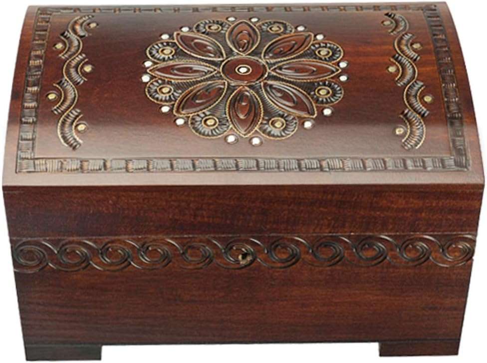 Enchanted World of Boxes Large Polish Wooden Chest Handmade Floral Jewelry Keepsake Box with Lock and Key