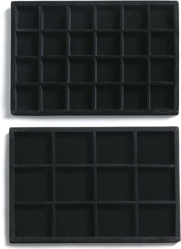 Frebeauty Stackable Velvet Jewelry Organizer Trays for Drawers Inserts Jewelry Storage Tray Display Case, Stud Earrings Bracelets Necklace Rings Accessories Trays - 1