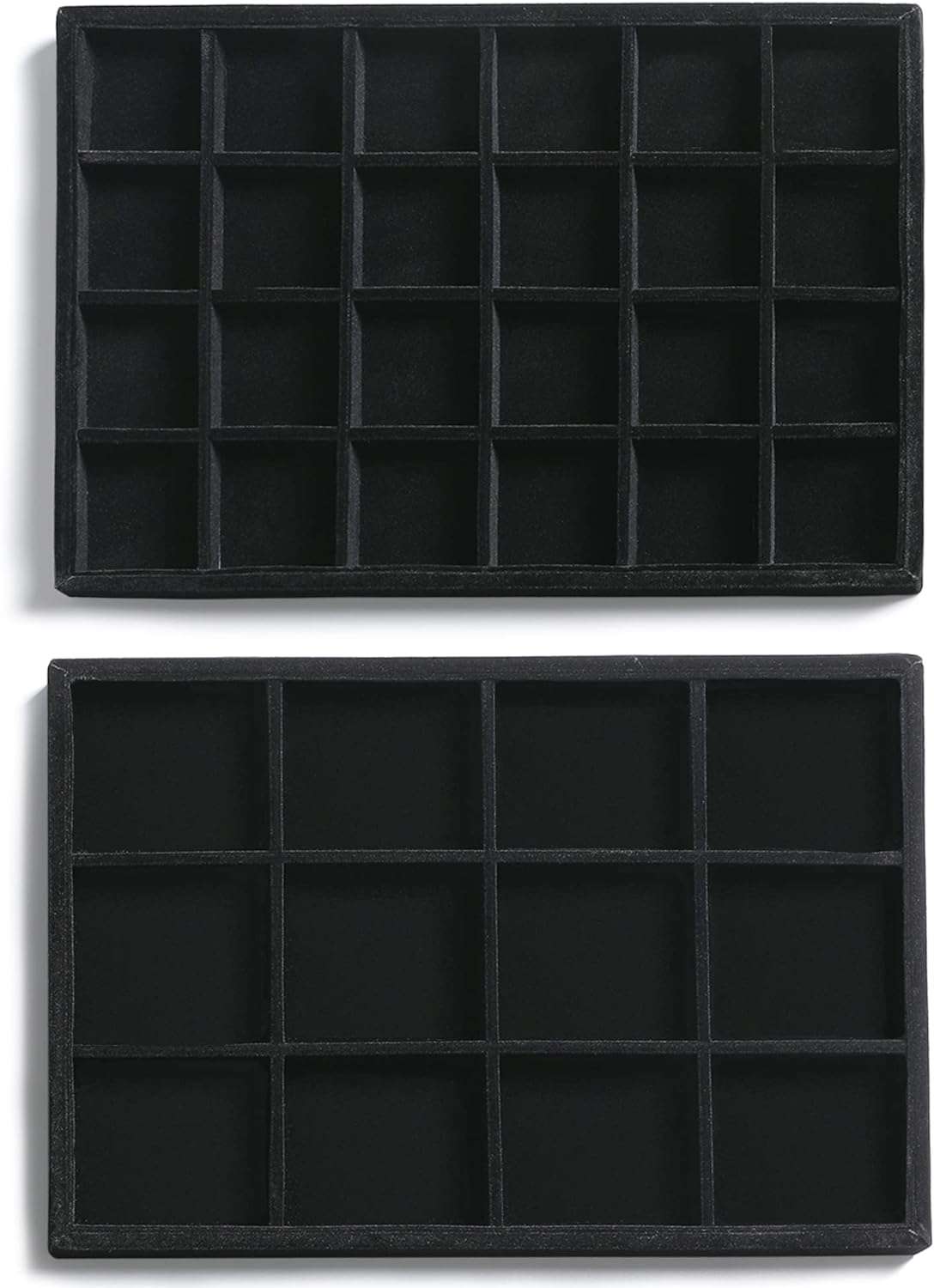 Frebeauty Stackable Velvet Jewelry Organizer Trays for Drawers Inserts Jewelry Storage Tray Display Case, Stud Earrings Bracelets Necklace Rings Accessories Trays - 1