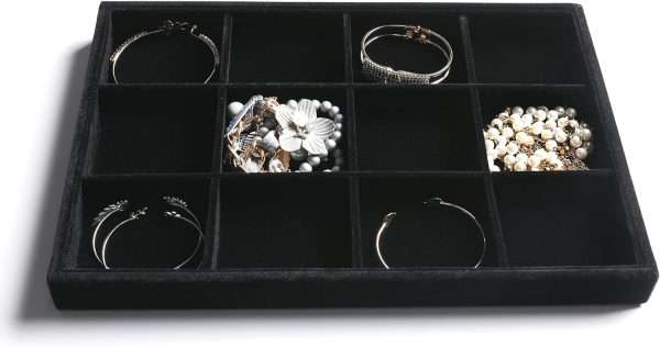 Frebeauty Stackable Velvet Jewelry Organizer Trays for Drawers Inserts Jewelry Storage Tray Display Case, Stud Earrings Bracelets Necklace Rings Accessories Trays - 3