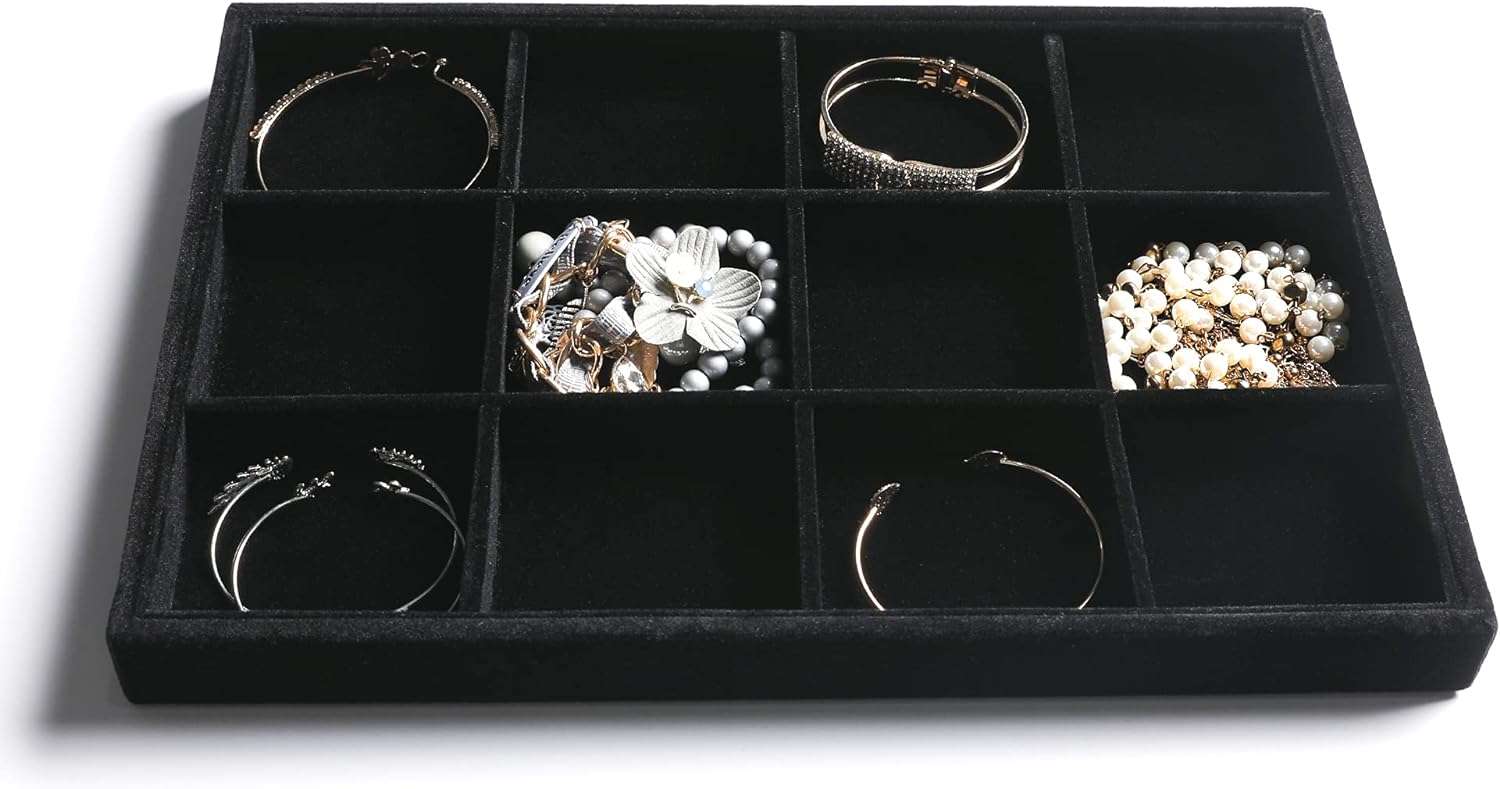 Frebeauty Stackable Velvet Jewelry Organizer Trays for Drawers Inserts Jewelry Storage Tray Display Case, Stud Earrings Bracelets Necklace Rings Accessories Trays - 3
