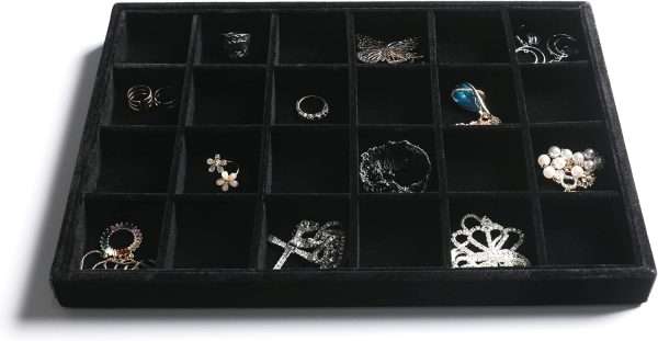 Frebeauty Stackable Velvet Jewelry Organizer Trays for Drawers Inserts Jewelry Storage Tray Display Case, Stud Earrings Bracelets Necklace Rings Accessories Trays - 4