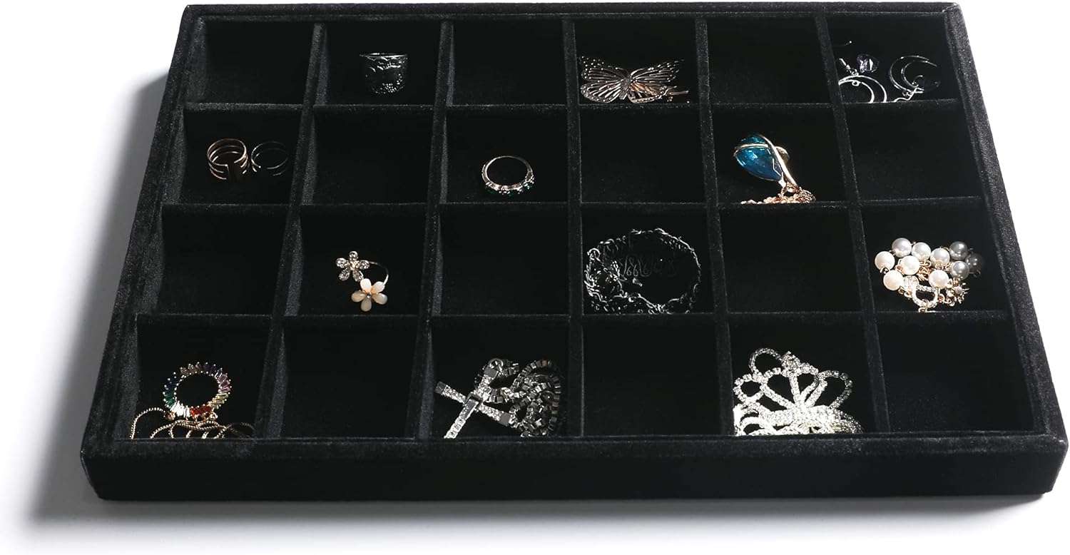 Frebeauty Stackable Velvet Jewelry Organizer Trays for Drawers Inserts Jewelry Storage Tray Display Case, Stud Earrings Bracelets Necklace Rings Accessories Trays - 4