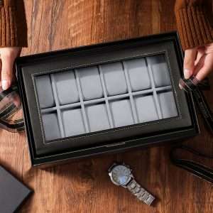 GUKA Watch Box 12 Slot Watch Display Organizer Leather Jewelry Case Drawer Glass Birthday for Men Women, Child Husband Dad - 3