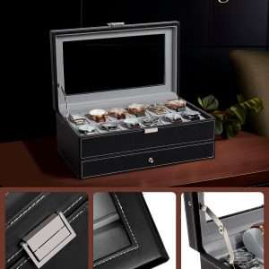 GUKA Watch Box 12 Slot Watch Display Organizer Leather Jewelry Case Drawer Glass Birthday for Men Women, Child Husband Dad - 4