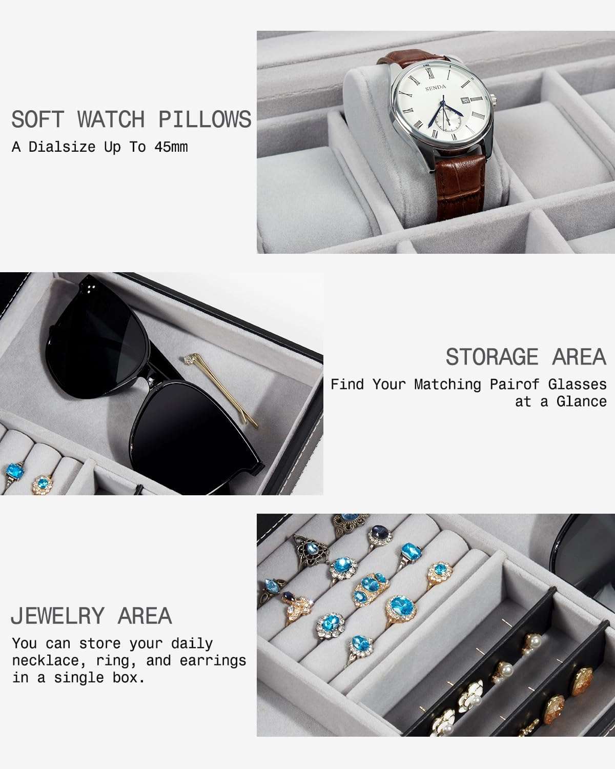 GUKA Watch Box 12 Slot Watch Display Organizer Leather Jewelry Case Drawer Glass Birthday for Men Women, Child Husband Dad - 5