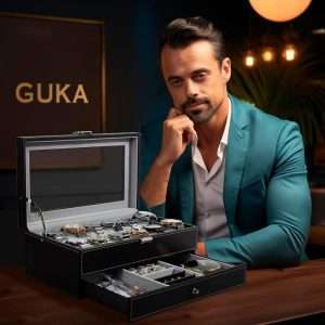 GUKA Watch Box 12 Slot Watch Display Organizer Leather Jewelry Case Drawer Glass Birthday for Men Women, Child Husband Dad - 6