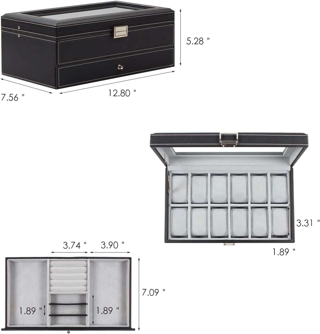 GUKA Watch Box 12 Slot Watch Display Organizer Leather Jewelry Case Drawer Glass Birthday for Men Women, Child Husband Dad - 7