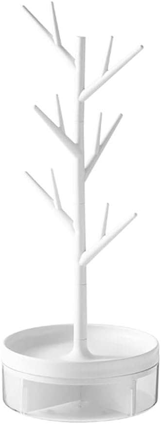 Half Room Branch Jewelry Rack With Rotatable Base and Storage Box Tree Tower Rack Hanging Organizer for Ring Earrings Necklace Bracelet,Suitable - 1